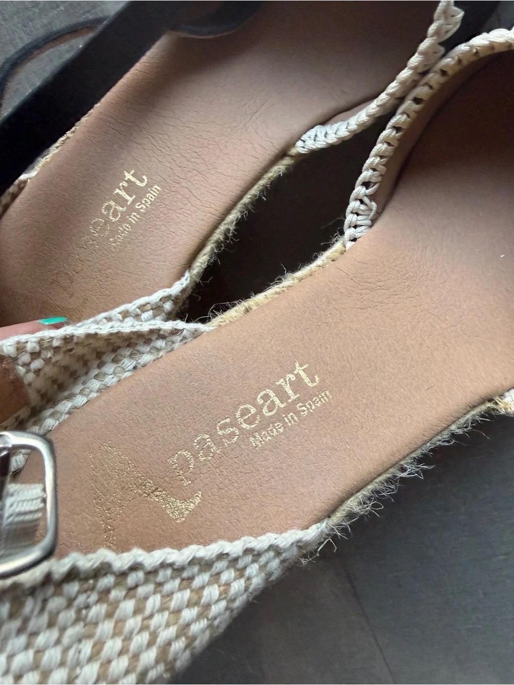 MADE IN SPAIN Black Espadrille Wedge Sandals with White Trim and Ankle Strap